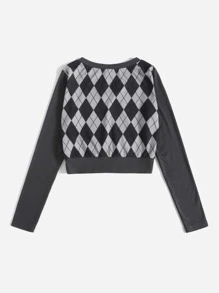 SHEIN Qutie Áo thun Hình học Giải trí - Màu xám đen - Xem 2