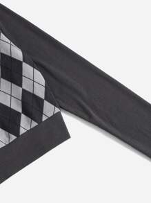 SHEIN Qutie Áo thun Hình học Giải trí - Màu xám đen - Xem 4