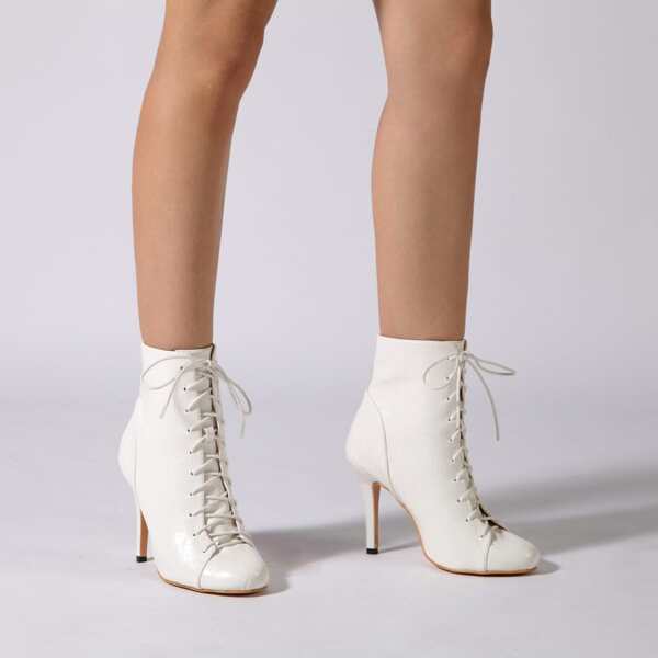 

Croc Embossed Stiletto Heeled Combat Boots, White