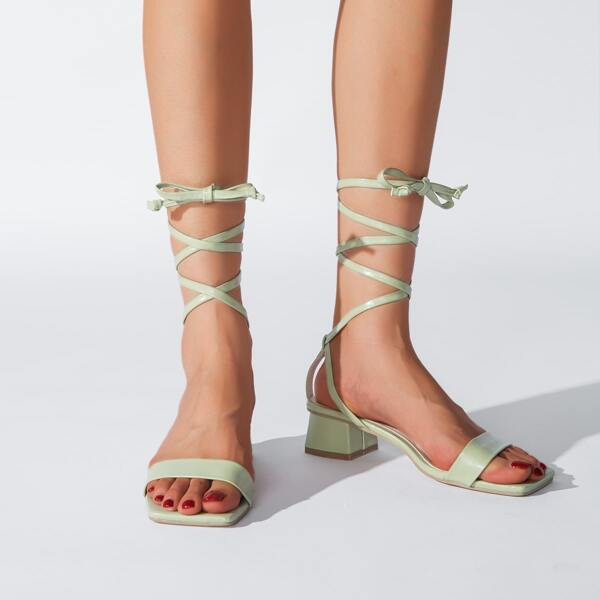 

Tie Leg Design Chunky Heeled Sandals, Green