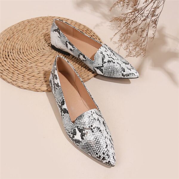 

Snakeskin Slip On Loafers, Black and white