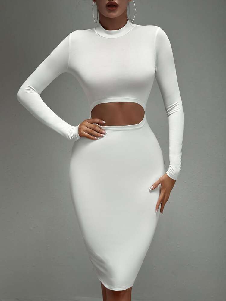 peekaboo bodycon dress Women's Shape Taupe Peekaboo Lace Plunge Mini Dress