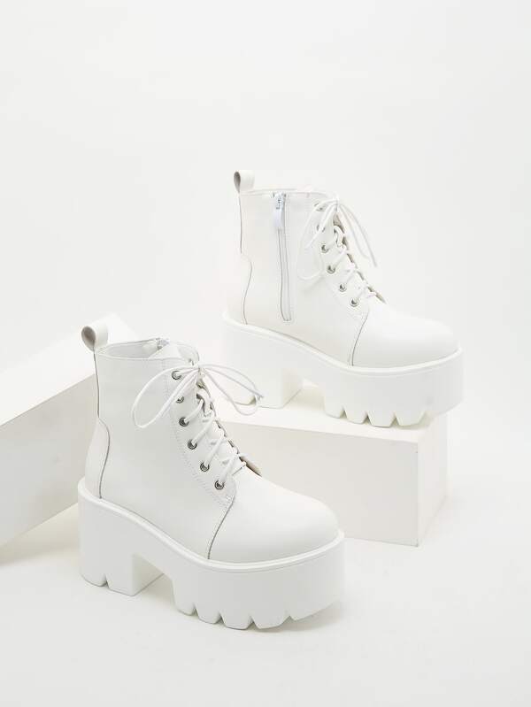 Women's White Fashionable Boots With Minimalist Design, Lace-up Front ...