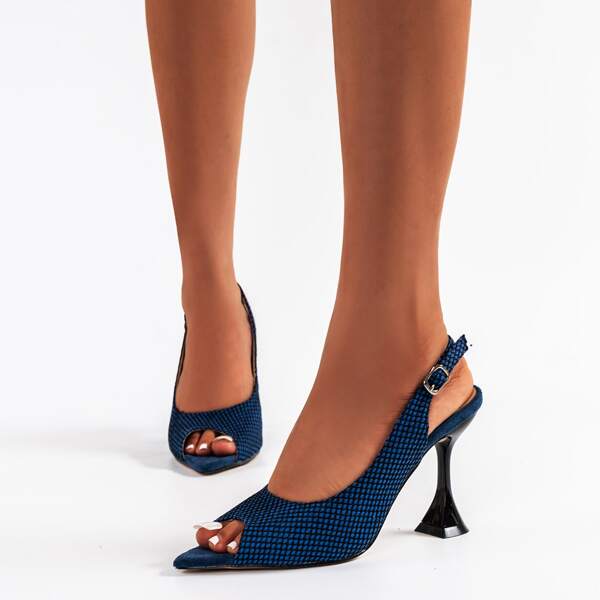 

Peep Toe Pyramid Heeled Slingback Pumps, Blue