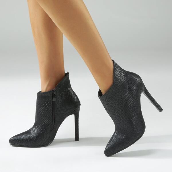 

Solid Snake Embossed Side Zipper Classic Boots, Black