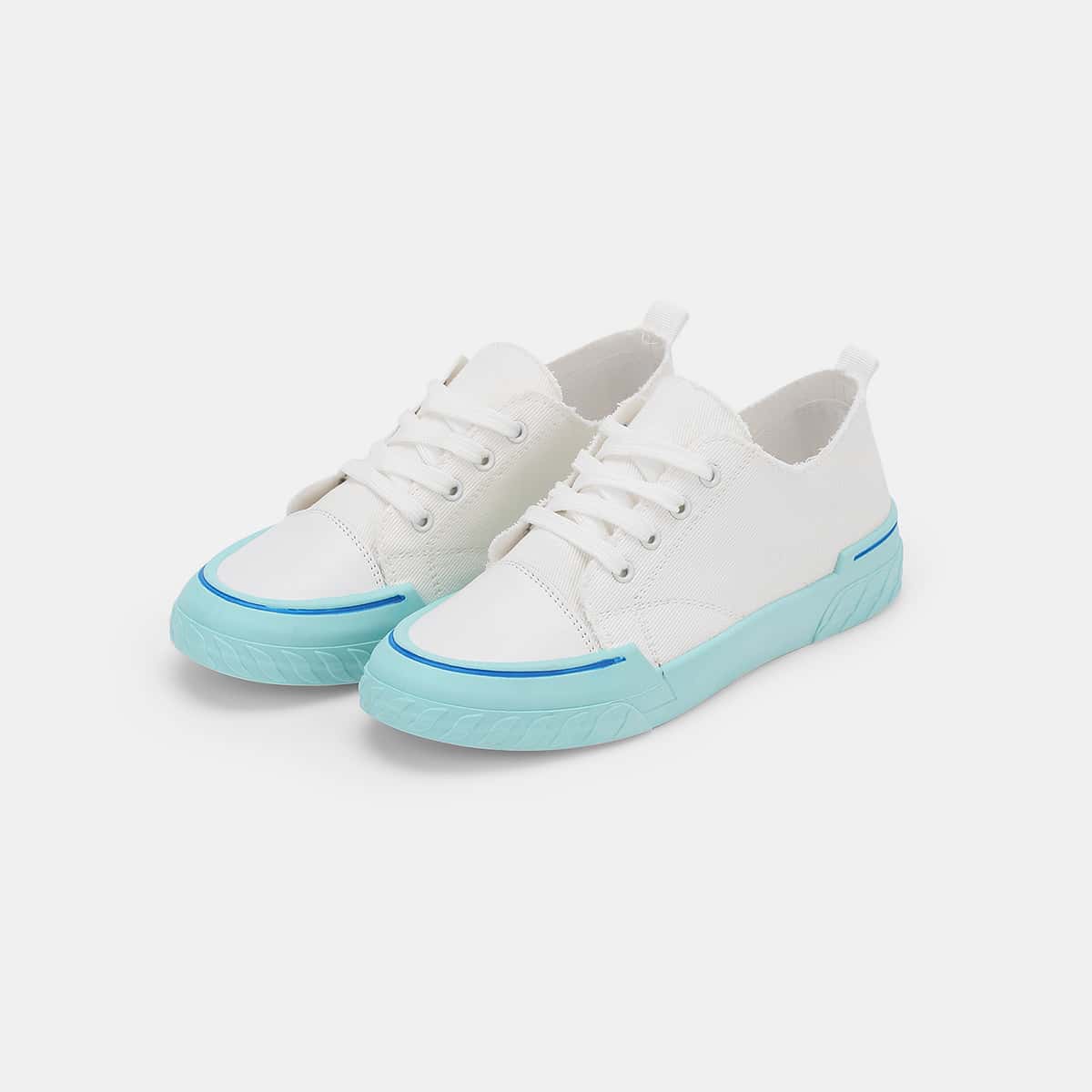 

Two Tone Lace-up Front Canvas Shoes, Blue