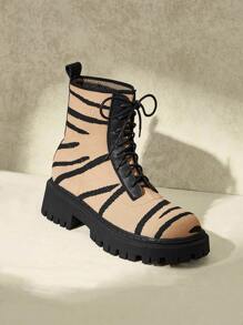 Boots chiến đấu họa tiết sọc ngựa vằn phía trước có ren - Màu vàng - Xem 6