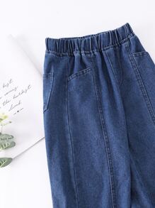 Girls Solid Wide Leg Washed Jeans - Dark Wash - View 3