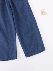 Girls Solid Wide Leg Washed Jeans - Dark Wash - View 4