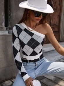 SHEIN Essnce Áo len nữ Hình học Giải trí - Nhiều màu - Xem 5