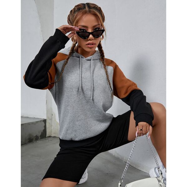 

Colorblock Raglan Sleeve Drawstring Hoodie, Multicolor