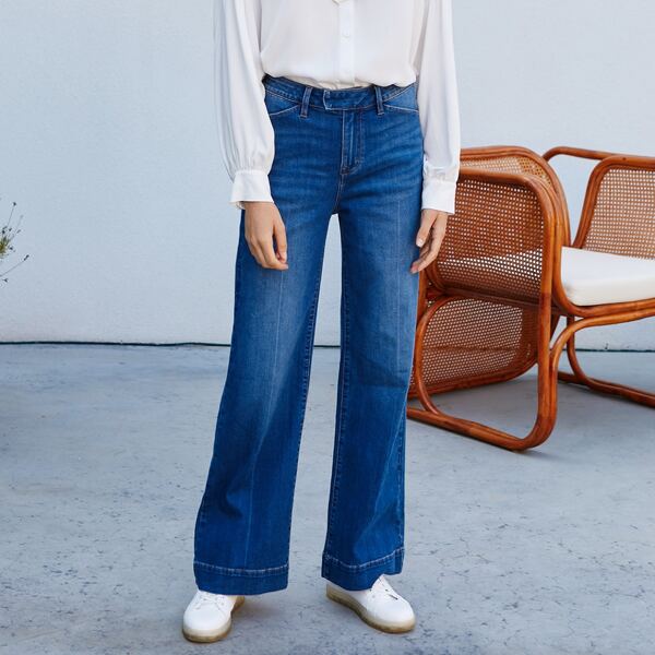 

COTTON WIDE LEG JEANS, Medium wash
