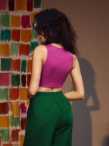 Weims Graphic Print Rib-knit Crop Tank Top - Red Violet - View 2