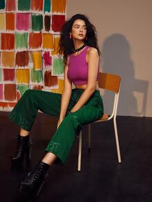 Weims Graphic Print Rib-knit Crop Tank Top - Red Violet - View 5