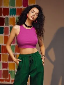 Weims Graphic Print Rib-knit Crop Tank Top - Red Violet - View 6