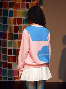 CLOUD BY CLAU Slogan Graphic Colorblock Round Neck Pullover - Multicolor - View 2