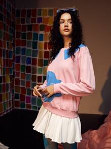 CLOUD BY CLAU Slogan Graphic Colorblock Round Neck Pullover - Multicolor - View 4