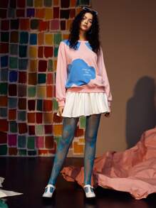 CLOUD BY CLAU Slogan Graphic Colorblock Round Neck Pullover - Multicolor - View 5