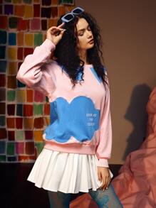 CLOUD BY CLAU Slogan Graphic Colorblock Round Neck Pullover - Multicolor - View 6