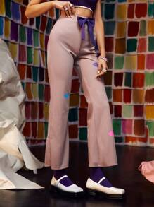 CLOUD BY CLAU 雲朵圖案蝴蝶結細節闊腿褲 - 藕粉色 - 查看 3