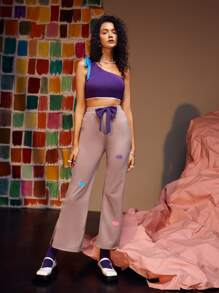 CLOUD BY CLAU 雲朵圖案蝴蝶結細節闊腿褲 - 藕粉色 - 查看 4