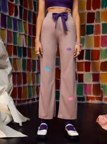 CLOUD BY CLAU 雲朵圖案蝴蝶結細節闊腿褲 - 藕粉色 - 查看 5