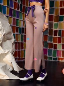 CLOUD BY CLAU 雲朵圖案蝴蝶結細節闊腿褲 - 藕粉色 - 查看 6