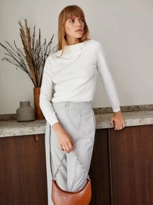 MOTF PREMIUM VISCOSE SPLIT WIDE-LEG TROUSERS - Light Grey - View 3