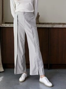 MOTF PREMIUM VISCOSE SPLIT WIDE-LEG TROUSERS - Light Grey - View 4