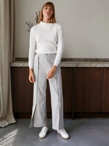 MOTF PREMIUM VISCOSE SPLIT WIDE-LEG TROUSERS - Light Grey - View 8