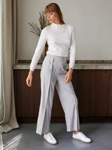 MOTF PREMIUM VISCOSE SPLIT WIDE-LEG TROUSERS - Light Grey - View 10