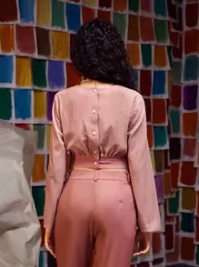 NICOLE CANDELORO 商务休闲贴袋系带短款上衣，办公室 - 藕粉色 - 查看 2