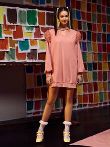 IGNACIO CARRASCO 鎖眼領口網紗荷葉邊衛衣連衣裙 - 藕粉色 - 查看 5