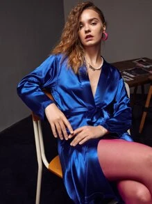 Venom Duvel Scorpion Print Belted Satin Kimono - Blue - View 3