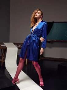 Venom Duvel Scorpion Print Belted Satin Kimono - Blue - View 4