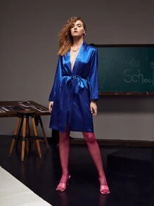 Venom Duvel Scorpion Print Belted Satin Kimono - Blue - View 5