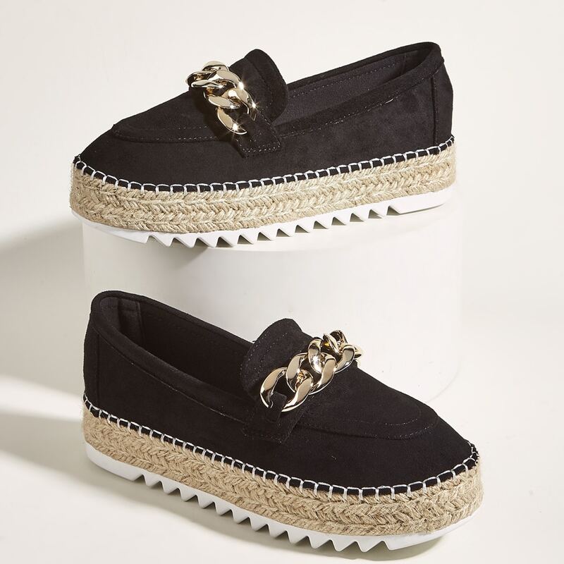 

Chain Decor Flatform Shoes, Black