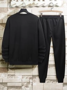 Manfinity Homme 男士撲克牌運動衫和抽繩細節衛褲套裝 - 黑色 - 查看 2