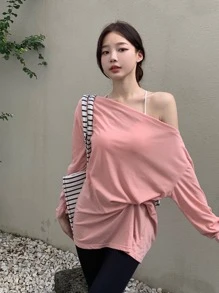 Solid Drop Shoulder Oversized Tee - Baby Pink - View 1