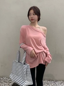 Solid Drop Shoulder Oversized Tee - Baby Pink - View 2
