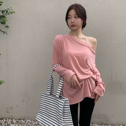 캐주얼 플레인 여자 티셔츠