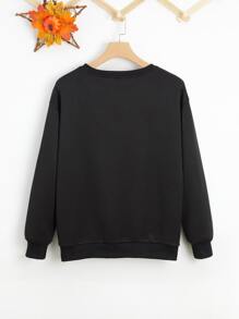 Plus Ghost And Slogan Graphic Sweatshirt - Black - View 2