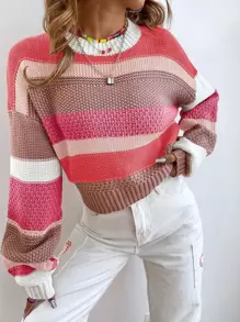 SHEIN MOOSTA Suéter de punto con bloqueo de color y hombros caídos, para otoño e invierno - Multicolor - Ver 3