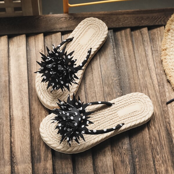 

Polka Dot Floral Decor Flip Flops, Black