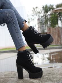 Botas con cordón delantero de tacón alto - Negro - Ver 4