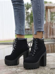 Botas con cordón delantero de tacón alto - Negro - Ver 6