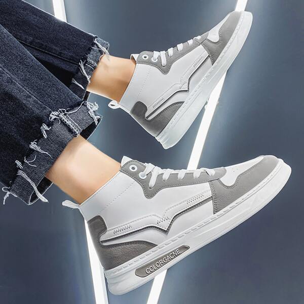 

Men Letter Graphic Lace-up Front High Top Sneakers, Grey