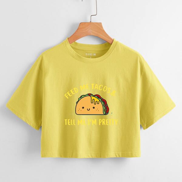 

Taco And Slogan Graphic Crop Tee, Yellow