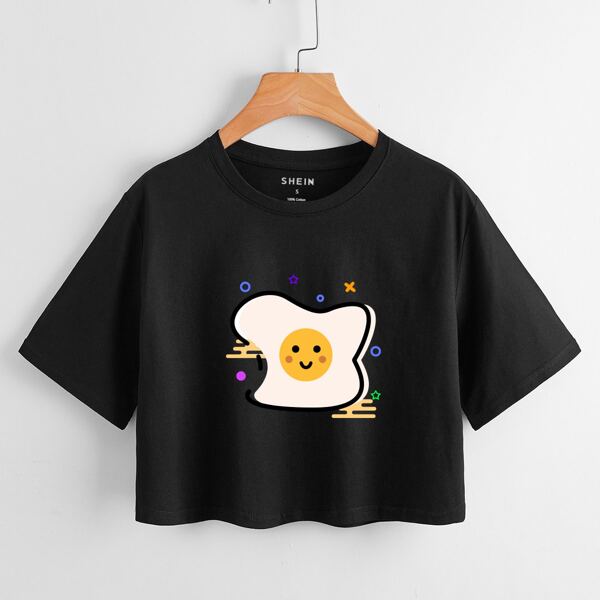 

Poached Egg Print Crop Tee, Black