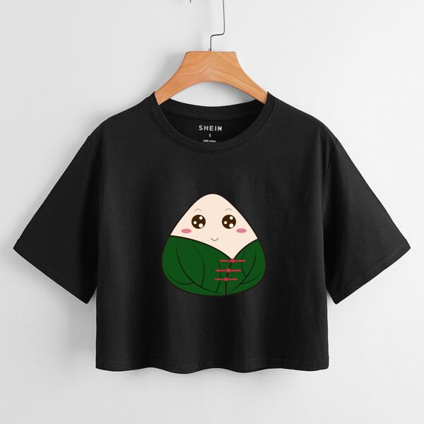 

Rice Dumpling Print Crop Tee, Black